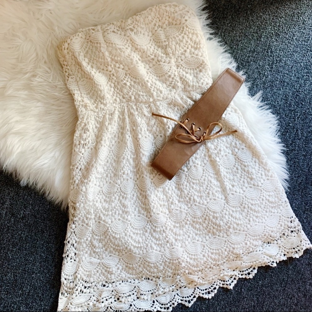 Strapless Crochet Mini Dress - Belt Included!